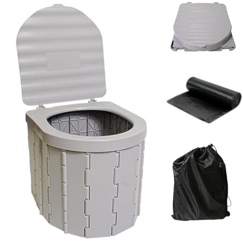 Image of Portable Toilet for Camping Commode Chair for Adult Travel Foldable Toilet Seat for Adult Hiking Outdoor Toilet Stool for Patients With Waterproof Bag, Garbage covers (Grey, 25L)