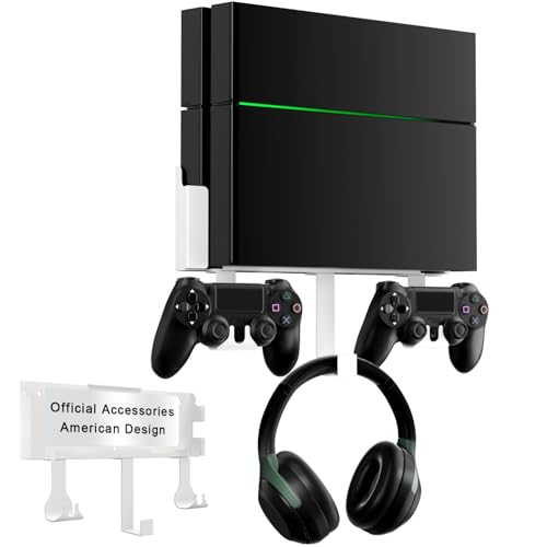 Wall Mount Kit with Detachable 2 Controller Holder & Headphone Hanger Mount On The Wall Or On The Back Of The TV Wall Mount Compatible with PS4 White