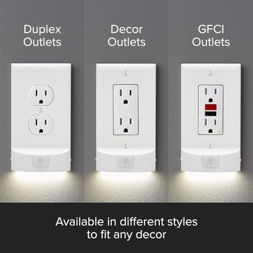 Image of Single, SnapPower MotionLight [for GFCI OUTLETS] - Motion Detecting LED Night Lights Built-in to Wall Plate - Bright /Dim /Off Options - Automatically On /Off Sensor - (White, GFCI)