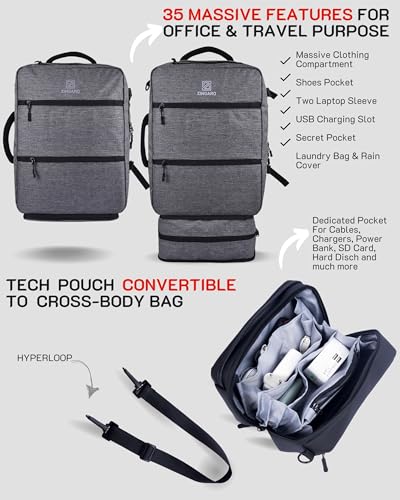 Image of Zingaro Combo Large 40l Travel Lapotp Bag For Men Women Laptop Backpack For Men Women Tech Organizer Pouch