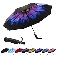 SY COMPACT Automatic Windproof Umbrellas Travel Strong Umbrella for Rain and Sun Protection Small Umbrella UV Blocking for Women and Men (Purple Flower)
