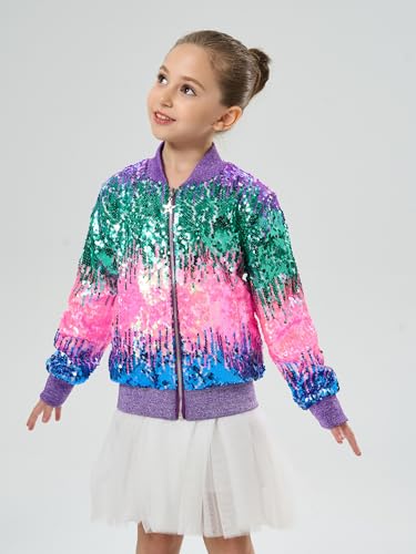 Image of 2Bunnies Girl Ombre Pastel Gradient Shimmer Sparkle Colorful Sequin Bomber Jacket
