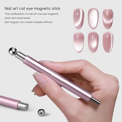 Image of THR3E STROKES Essentials Cat Eye Magnetic for Nails Double-Head Nail Magnet Sturdy Cat Eye Magnet for Nails with Round Magnetic Bead Multifunctional Magnet for Cat Eye Gel Polish Home DIY (BALL MAGNET) (PINK)