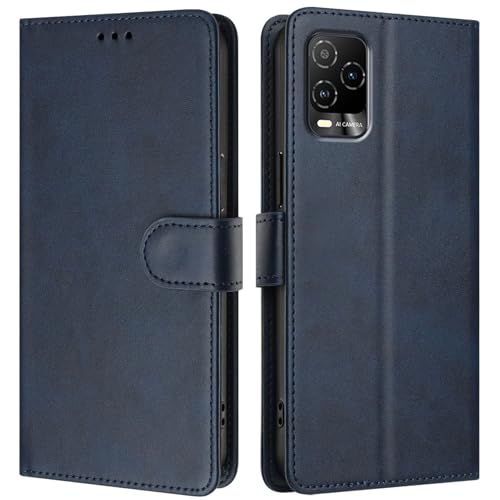 LMFULM® Hülle für BLU View 5 Pro (6,75 Zoll) PU Leder Hülle Brieftasche Lederhülle Magnetverschluss Handytasche Stand Ledertasche Flip Cover Holster Blau