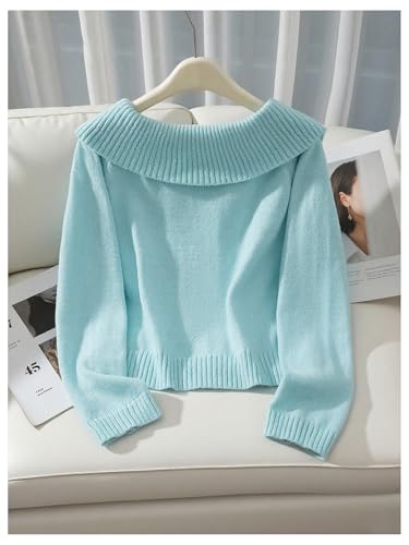 OYOANGLE Women's Off The Shoulder Sweaters Long Sleeve Button Pullover Jumper Tops2