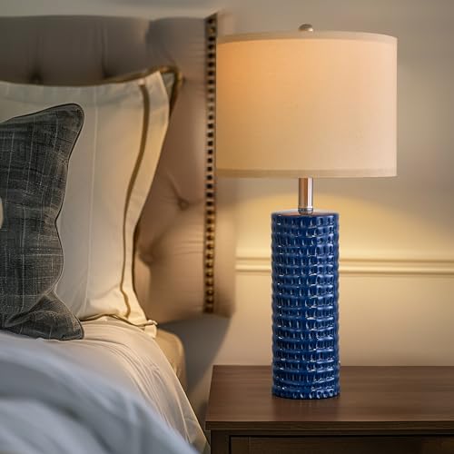 PORTRES 24.75" Modern Accent Ceramic Table Lamp Set of 2 for Bedroom Desk Decor Bedside Lamps for Living Room Study Room Office Dorm Farmhouse Nightstand Lamp End Table Lamps (Blue) - Image 5