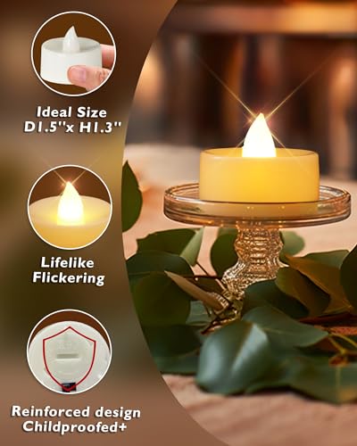 Image of Homemory 12-Pack Flameless LED Tea Lights Candles Battery Operated, 200+Hour Fake Electric Candles TeaLights for Votive, Halloween, Ofrenda, Diya, Wedding Centerpiece Table Decor, Funeral, Christmas