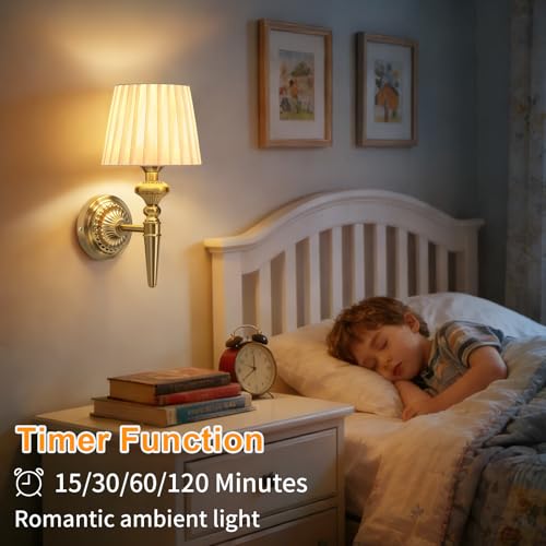 Image of Cordless Battery Powered Wall Sconce Vintage Set of 2, Wireless 6800mAh Rechargeable Battery Antique Small Wall Lamp for Wall Painting, Living Room, Bedroom, Hallway, Touch Type & Remote, Timer(Gold)