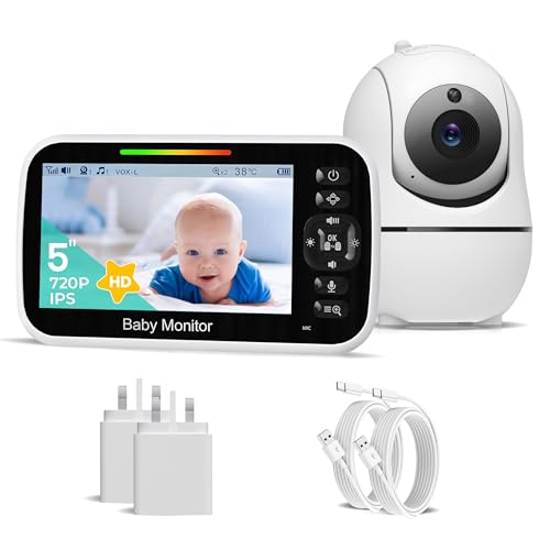 Baby Monitor 5 with Camera and Audio - No WiFi Remote Pan-Tilt-Zoom Night Vision Temperature Sensor 2-Way Talk 8 Lullabies 30-Hour Battery Life960ft Long Range كاميرا مراقبة اطفال