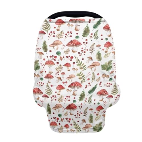 Image of Coldinair Cute Mushroom Car Seat Cover for Babies Boys Girls,Nursing Cover,Soft Stretchy Infant Carseat Canopy,Shopping Cart /High Chair /Stroller Covers