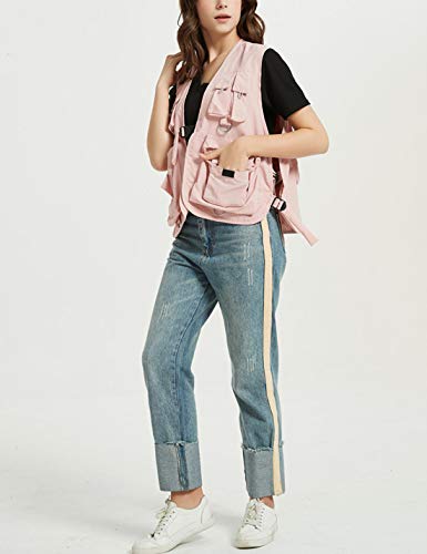 Hooever Womens Summer Outdoor Quick Dry Lightweight Safari Cargo Fishing Travel Vest (Pink, S) #TOP4