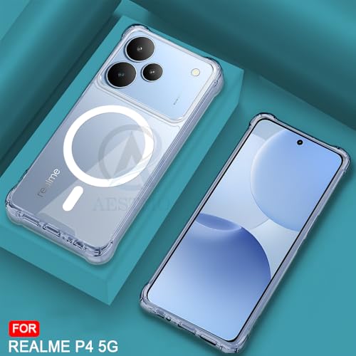 Image of AESTMO Clear Back Cover for Realme P4 5G | 360 Protection | Transparent Back Cover for Realme P4 5G (PC + TPU, Compatible with MagSafe Accessories, Transparent Bumper)