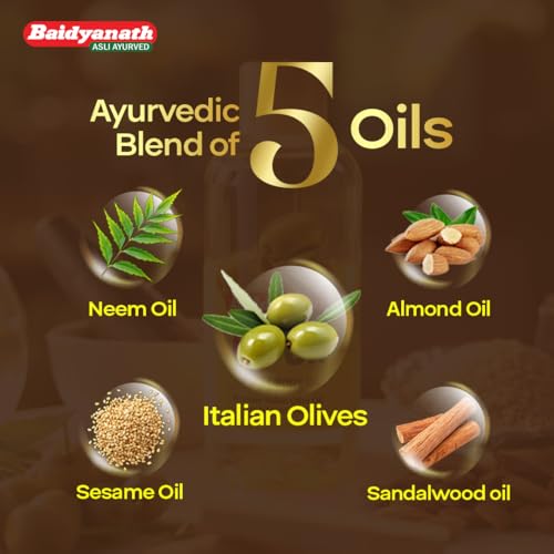 Baidyanath Oli Oil | Herbal Body Oil with Italian Olive Oil, Almond Oil, Neem, Sandalwood & Sesame Oils, Haldi & 5 Herbs | With Vit E & Antioxidants | Nourishes Dry Skin, Non-Sticky & Fast Absorbing | 500ml