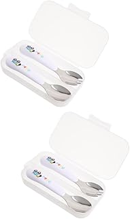 Toyvian 2 Conjuntos De Garfo E Colher De Suplemento Alimentar Garfos Infantis Ternos Infantis Colher E Garfo De Treinamento Garfos De Colher De Bebê Talheres De Cozinha De Metal Aço