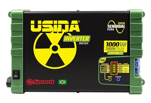 USINA Inversor 1000W Onda Senoidal Pura, Off-Grid, Entrada 12VDC, Saída 220VAC, Pico 2000W