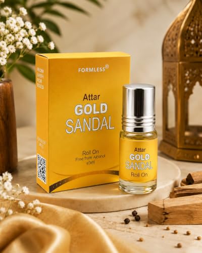 Image of Formless Gold Sandal 3ml Attar Unisex - Premium Sandalwood Fragrance Oil, Long Lasting Alcohol-Free Perfume, Smooth Woody Scent, Pocket Size Roll-On, Travel Friendly Daily Wear & Special Occasions