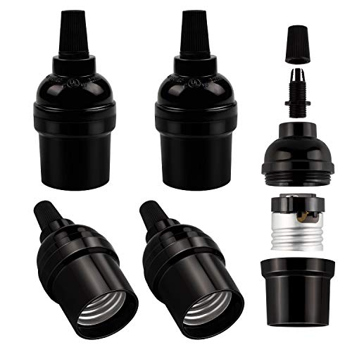 DiCUNO E26 Vintage Lamp Socket, UL-Listed, Edison Bulb Pendant Light Sockets Replacement, Retro Black Lampholder for Light Fixture Parts, DIY, Industrial, Pipe, Decorative Lighting, 4 Packs