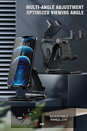 Heavy Duty Phone Stand For Desk Folds Flat Fits In Pocket-Black #TOP1