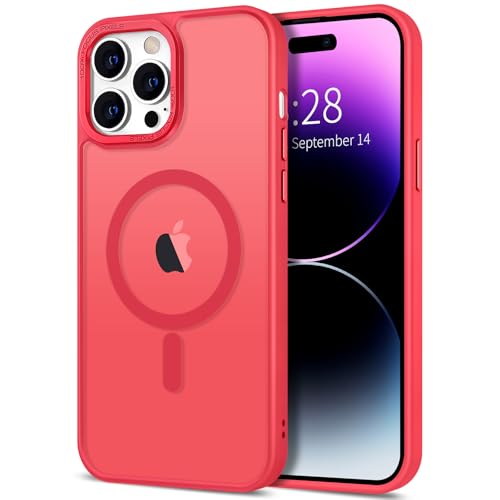 Hython Case for iPhone 14 Pro Max Case Magnetic Translucent Matte Phone Cases 6.7" [Compatible with MagSafe] Thin Slim Fit Shockproof Bumper Hard Protective Cover for Women Men Girls, Frosted Red