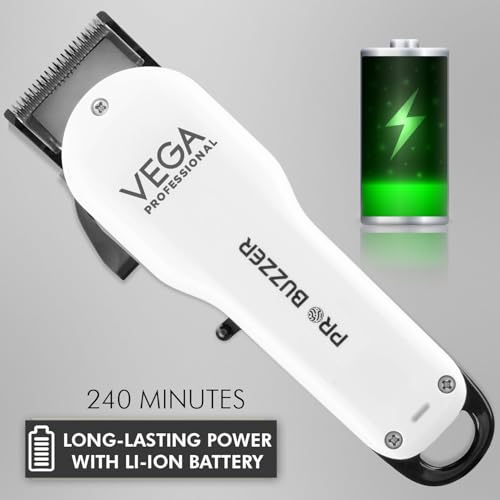 Image of VEGA PROFESSIONAL Men Pro Buzzer Professional Hair Clipper, 240 Mins Runtime & Dlc Coated Japanese Stainless Steel Fade Blades, (Vpmhc-08), Battery Powered