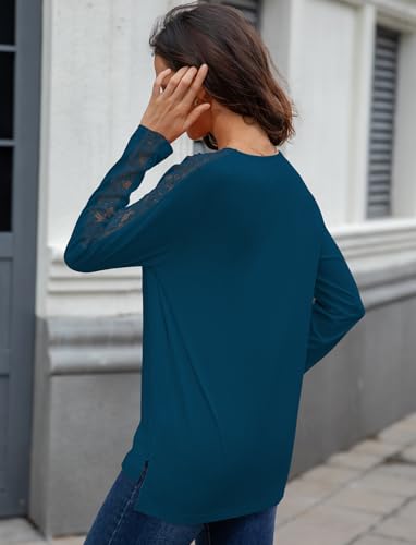 Long Sleeve Business Dressy Casual Blouses Shirts Tops for Women Lace V Neck Side Split Loose Fit Soft Comfy 2025 Fall4