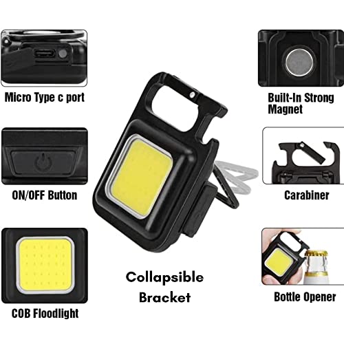 Image of FabSports COB Small Flashlight, 500 Lumens Bright, Rechargeable Battery, Keychain, Portable, Pocket Light with Bracket, Bottle Opener and Magnet Base for Fishing, Walking, Outdoors and Camping