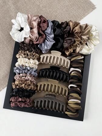 Hair Accessories Combo Set for Women & Girls | Satin Scrunchies, Matte Hair Claw Clips & Elastic Hair Bands | Korean Style Aesthetic Hair Styling Accessories Kit | Multicolor Pack of 8-image-9