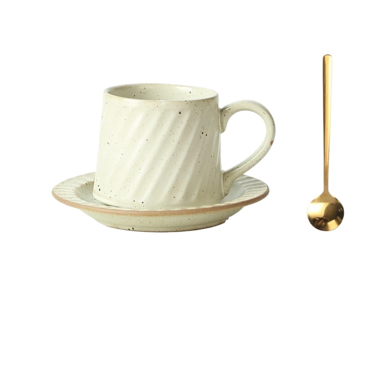 LIBANGRONG-888 Mugs Ceramic Mug Striped Retro Latte Simple European Hand-poured Coffee Cup with Saucer and Spoon Set Milk Tea Cup