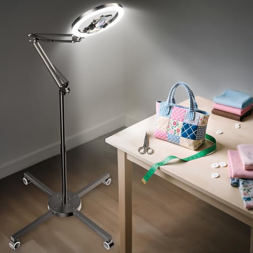Image of Ring Light with Stand & Lockable Wheels, Ring Light Tripod for iPhone with Phone Holder for Video Recording, Overhead Phone Mount, 30 Lighting Combinations, Perfect for Crafts /Live Streaming /Tutorials