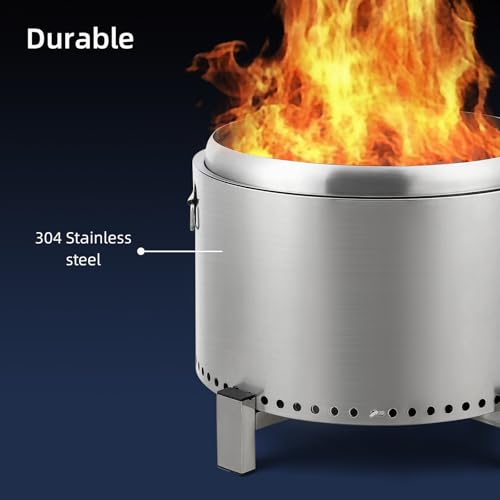 20.5in Low Smoke Outdoor Mini Fire, Stainless Steel Smokeless Fire Pit for Outdoor Use, Backyard Gatherings, Camping, and Picnics, Includes Fire Hook