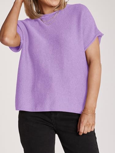 Image of Saodimallsu Women's Short Sleeve Lightweight Casual Crewneck Loose Fit Knit T-Shirt