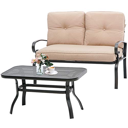 Incbruce Outdoor Patio Furniture Loveseat 2-Piece and Bistro Coffee Table Set Furniture Bench