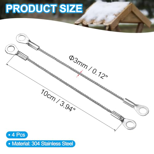Image of MECCANIXITY 304 Stainless Steel Lanyard Cable 10cmx3mm, Eyelets Ended Short Wire Rope Lanyard Safety Tether, Silver Tone 4Pcs