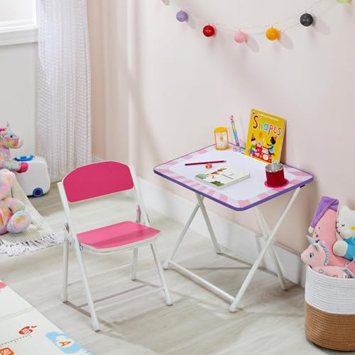 Amazon Brand - Solimo Folding Study Table and Chair Set for Kids, Compact Design, Adjustable Height, Easy Assembly - Pink
