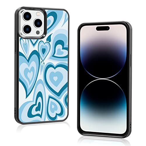 Coque iPhone 14 Pro Max cœur bleu esthétique pour fille et femme