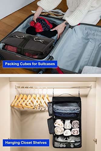 Elezay Hanging Packing Cubes Transformable Garment Closet Organizers Storage For Suitcases Carry On Luggage Compression Travel Bag With Shelves For Hotel Wardrobe Camper Accessories X-Large, Black #TOP5