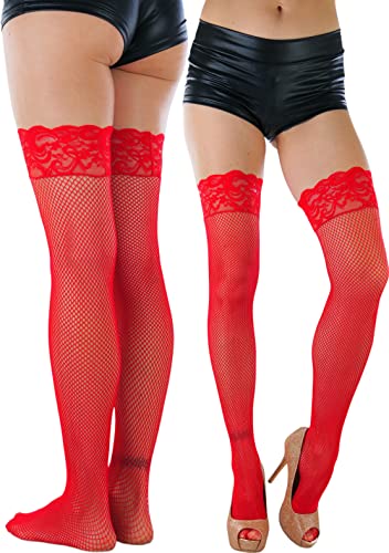 Image of ToBeInStyle Women's Wide Floral Lace Fishnet Thigh Hi Stockings