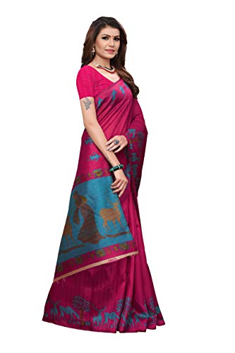 Image of AKHILAM Women's Bhagalpuri Silk Saree With Unstitched Blouse