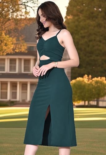 Image of IUGA Women's Cut-Out Midi Dress with Side Slit | Elegant Bodycon Dress