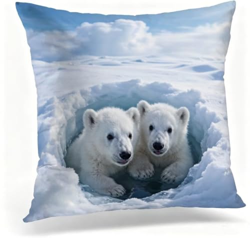 Housse de canapé 55x55 taie oreiller lin coussin carré ours blanc
