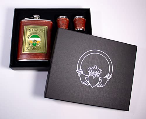 Polart - Irish Flask Set - Stainless Steel Gift Boxed Flask And Four Shot Glasses With The Funnel, Flask Sets For Men (Irish Flask) #TOP4