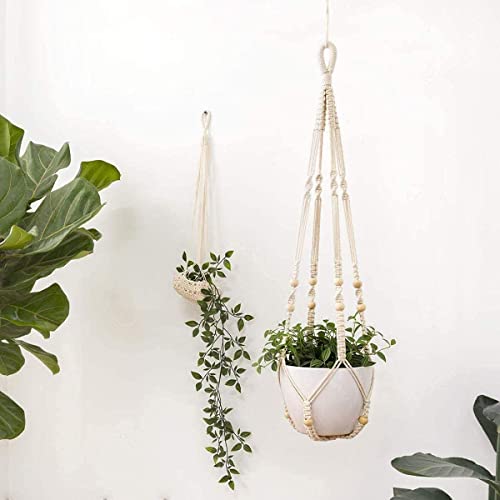 Aain Macrame Cotton Plant Hanger, Ceiling Hook Hanger, Rope Flower Pot Holder For Indoor Outdoor Balcony Garden, Home Decor Flower Planter Hanging Rope [Pack of2] (Off White)