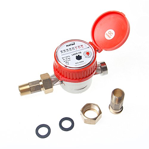 Katsu Tools 13Mm Hot Cold Water Meter With Copper Body, Abs Screen Cover, Mechanical Water Usage Counter For Garden & Home, Model 15180913