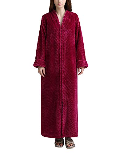 Albornoz para Hombre Y Mujer Largo Suave Y Ligero De Coral Camisón Pijama Cremallera para SPA Hotel Sauna Rose M