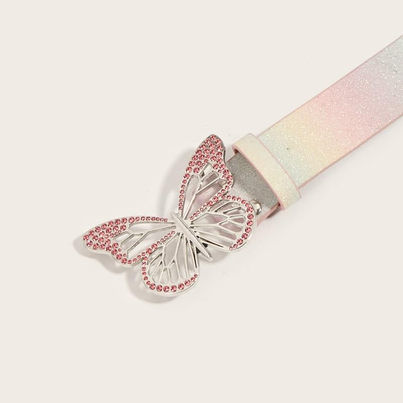 Rhinestones Butterfly Buckle PU Leather Belt Western Cowgirl Belts Sparkly Buckle Beads Punk Belt For Jeans Dresses2