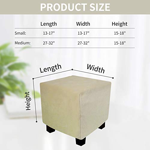 DUJUIKE Ottoman Covers Slipcover Velvet Square Ottoman Covers Protector for Footrest Foot Stool Stretch Bella Velvet with Elastic Bottom (Length & Width:13-17\", Height:15-18\", Camel)