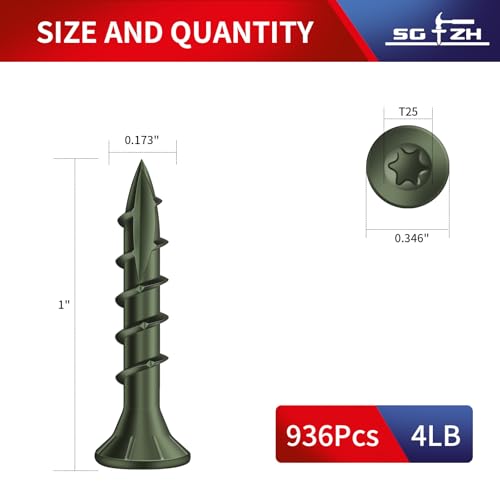 Image of #8 x 1 Inch Deck Screws (936Pcs) 4lb. Exterior Wood Screws. Carbon Steel, Green, Flat Head, Rust Resistant epoxy Coated, with T25 Star Bit