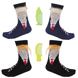 2 Pairs Trump Socks, 2024 Trump Funny Merchandise with Hair Trump Novelty Socks with 2pcs Combs Funny Gift Socks for Men and Women, 10-11