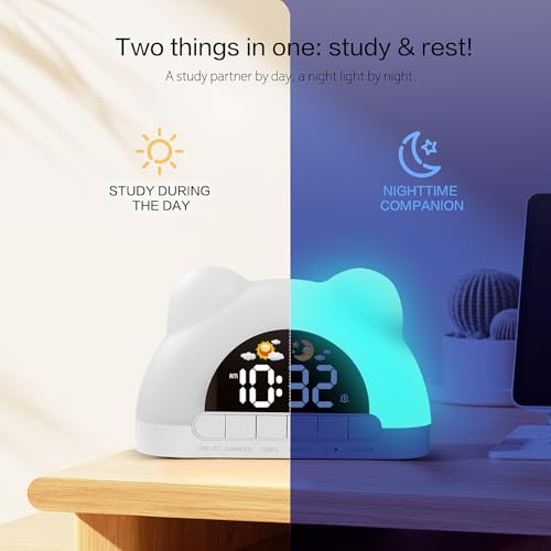 Image of Kids Alarm Clock, Alarm Clock for Kids, Sleep Training Clock for Toddlers with 12 Colors Night Light for Bedroom, Sound Machine, Suit for Boys Girls