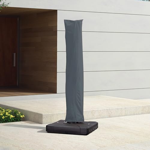PURPLE LEAF Small Garden Parasol Cover UV Resistant Outdoor Offset Cantilever Umbrella Cover with Zipper and Rod for Patio, Grey
